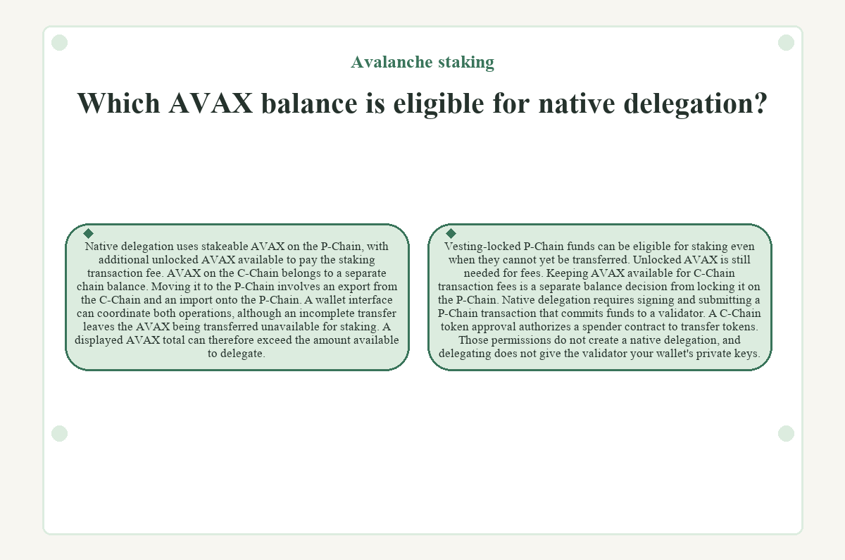 Illustration: Avalanche staking: Which AVAX balance is eligible for native delegation?